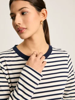 Discount Joules Cleo Navy& White Striped Long Sleeve Jersey Midi Dress Navy&WhiteStriped