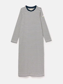 Discount Joules Cleo Navy& White Striped Long Sleeve Jersey Midi Dress Navy&WhiteStriped