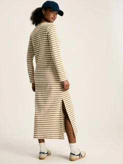 Online Joules Cleo Tan Brown Striped Long Sleeve Jersey Midi Dress TanBrownStriped