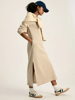 Online Joules Cleo Tan Brown Striped Long Sleeve Jersey Midi Dress TanBrownStriped