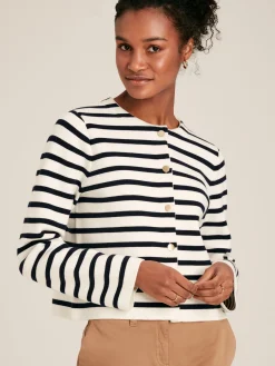 Clearance Joules Constance Cream & Navy Striped Cotton Cardigan Cream&Navy