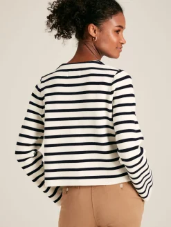 Clearance Joules Constance Cream & Navy Striped Cotton Cardigan Cream&Navy