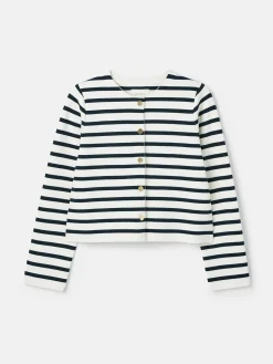 Clearance Joules Constance Cream & Navy Striped Cotton Cardigan Cream&Navy