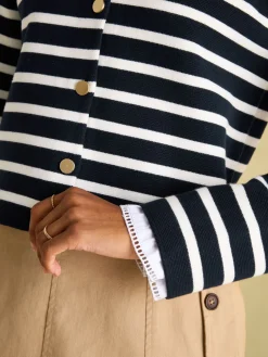 Best Joules Constance Navy & White Striped Cotton Cardigan Navy&White
