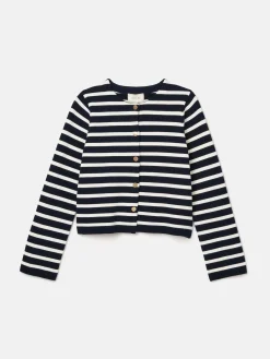 Best Joules Constance Navy & White Striped Cotton Cardigan Navy&White