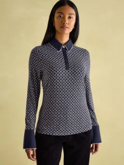 Hot Joules Cordelia Navy geo Long Sleeve Top Navygeo