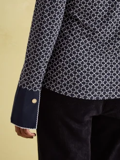 Hot Joules Cordelia Navy geo Long Sleeve Top Navygeo