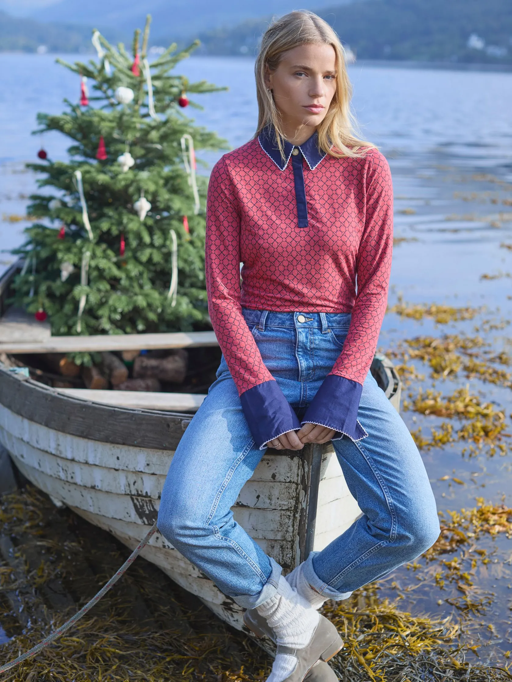 Best Joules Cordelia Red Geo Long Sleeve Top RedGeo