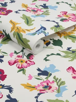 Online Joules Cambridge Painted Floral 10M Wallpaper Cream