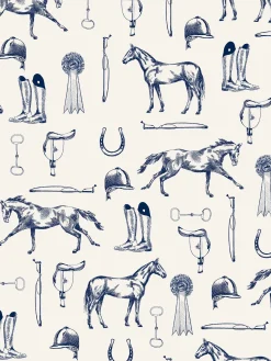 Clearance Joules Sketched Equestrian Print 10M Wallpaper Cream/Blue