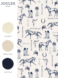 Clearance Joules Sketched Equestrian Print 10M Wallpaper Cream/Blue