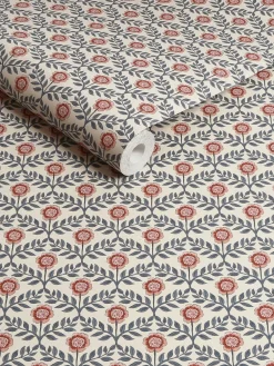 Discount Joules Stately Floral Print 10M Wallpaper Cream/Blue