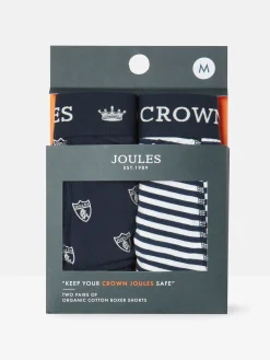 Online Joules Crown Navy & White Crest Pack of Two Cotton Boxers Navy&WhiteCrest