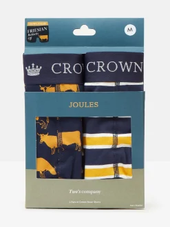 Sale Joules Crown Pack of Two Cotton Boxers Navy/Yellow
