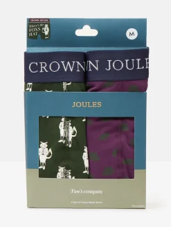 Discount Joules Crown Pack of Two Cotton Boxers Purple/Green