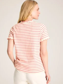Clearance Joules Daisy Short Sleeve Frilled Neck Top Pink/Cream