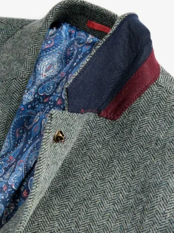 Joules Dark Green Herringbone Texture Slim Fit Blazer DarkGreen