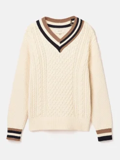 Hot Joules Dawson Cable Knit Cricket Jumper Cream