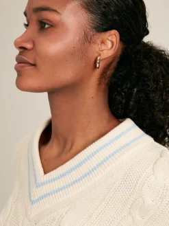 Sale Joules Dibbly Cream & Blue Cable Knit Cricket Jumper Cream&Blue