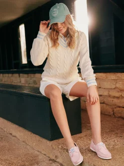 Sale Joules Dibbly Cream & Blue Cable Knit Cricket Jumper Cream&Blue