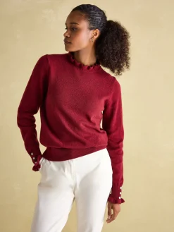 Discount Joules Edith Frill Neck Jumper Burgundy