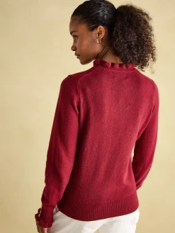 Discount Joules Edith Frill Neck Jumper Burgundy