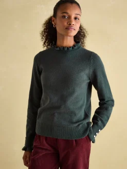 New Joules Edith Frill Neck Jumper Green