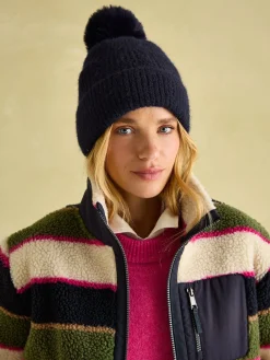New Joules Effie Knitted Bobble Hat Navy