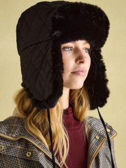 Clearance Joules Eira Faux Fur Lined Quilted Trapper Hat Black