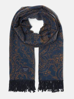 New Joules Elissa Navy & Camel Double-Sided Jacquard Scarf Navy&Camel