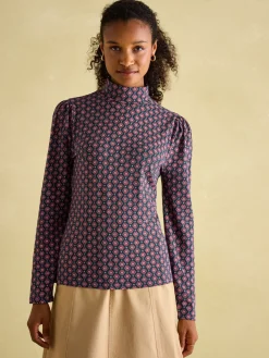 Online Joules Elizabeth Blue Floral High Neck Jersey Top BlueFloral