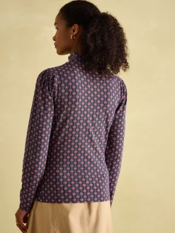 Online Joules Elizabeth Blue Floral High Neck Jersey Top BlueFloral