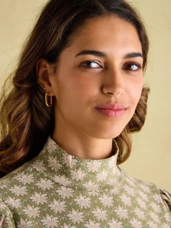 Clearance Joules Elizabeth Green Floral High Neck Jersey Top GreenFloral