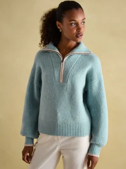 Sale Joules Elmore Knitted Quarter Zip Jumper Blue