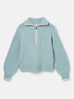 Sale Joules Elmore Knitted Quarter Zip Jumper Blue