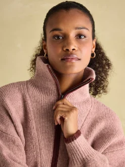 Clearance Joules Elmore Knitted Quarter Zip Jumper Pink