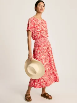 Clearance Joules Emmeline Red Paisley Short Sleeve Midi Dress RedPaisley