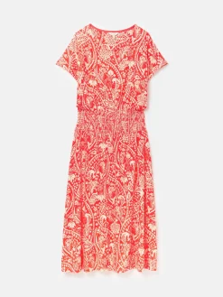 Clearance Joules Emmeline Red Paisley Short Sleeve Midi Dress RedPaisley