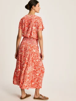 Clearance Joules Emmeline Red Paisley Short Sleeve Midi Dress RedPaisley