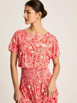 Clearance Joules Emmeline Red Paisley Short Sleeve Midi Dress RedPaisley