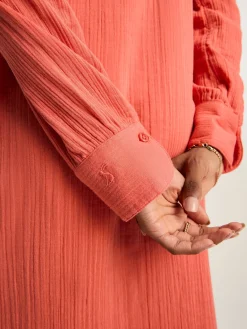 Sale Joules Erica Coral Pink Button Through Cotton Shirt Dress CoralPink