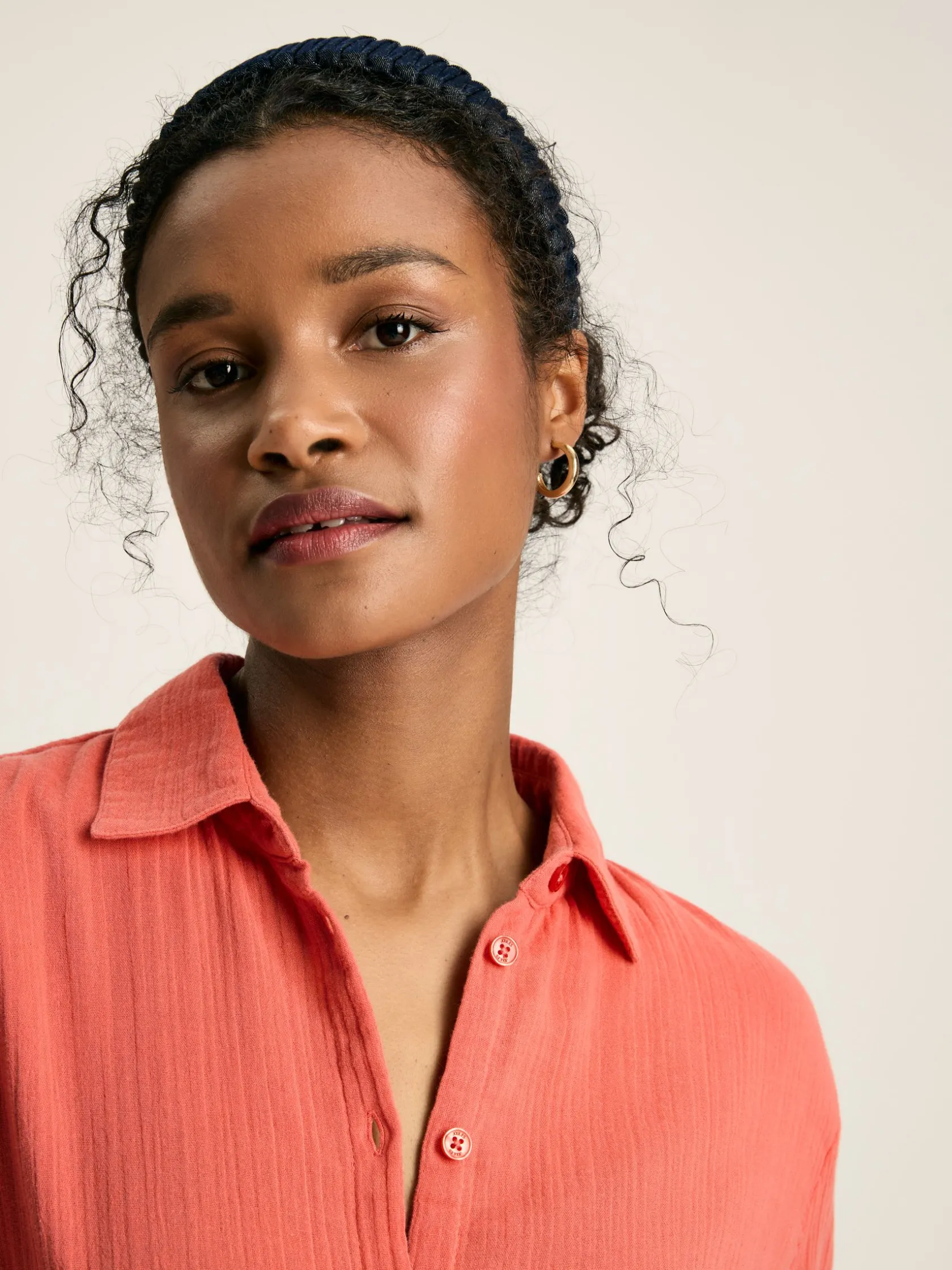 Sale Joules Erica Coral Pink Button Through Cotton Shirt Dress CoralPink