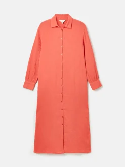 Sale Joules Erica Coral Pink Button Through Cotton Shirt Dress CoralPink
