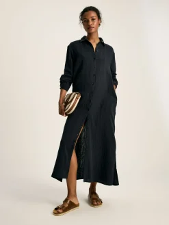New Joules Erica Button Through Cotton Shirt Dress Navy