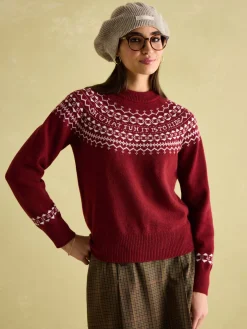 New Joules Eve Festive Fair Isle Jumper Red