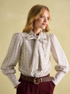 Sale Joules Everly Tie Neck Blouse Check