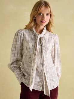 Sale Joules Everly Tie Neck Blouse Check