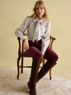 Sale Joules Everly Tie Neck Blouse Check