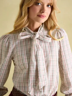 Sale Joules Everly Tie Neck Blouse Check