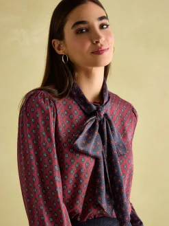 Sale Joules Everly Tie Neck Blouse Red